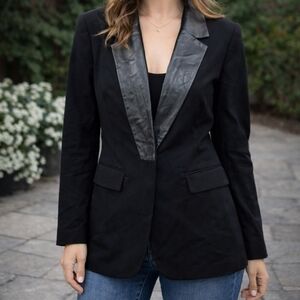 Bailey 44 Black Leather Trim Blazer | Structured Tailored Jacket Chic Minimalist
